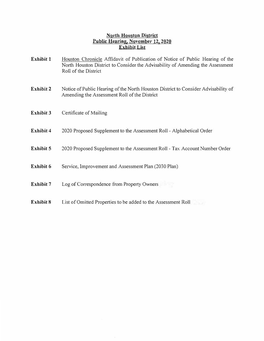 North Houston District Public Hearing. November 12. 2020 Exhibit List