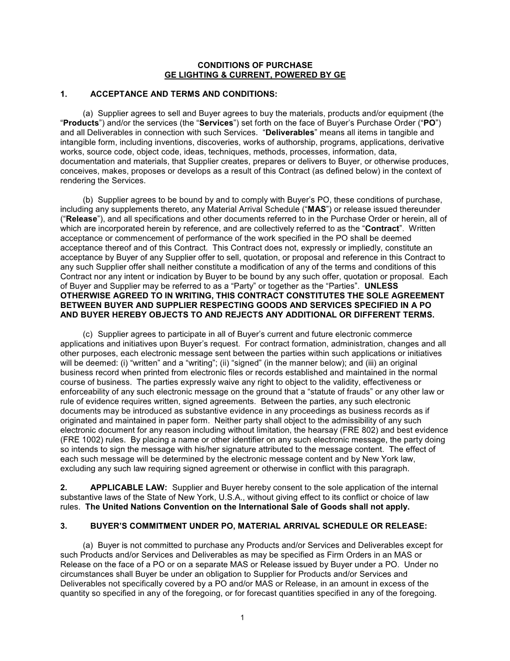 Conditions of Purchase Ge Lighting & Current, Powered by Ge