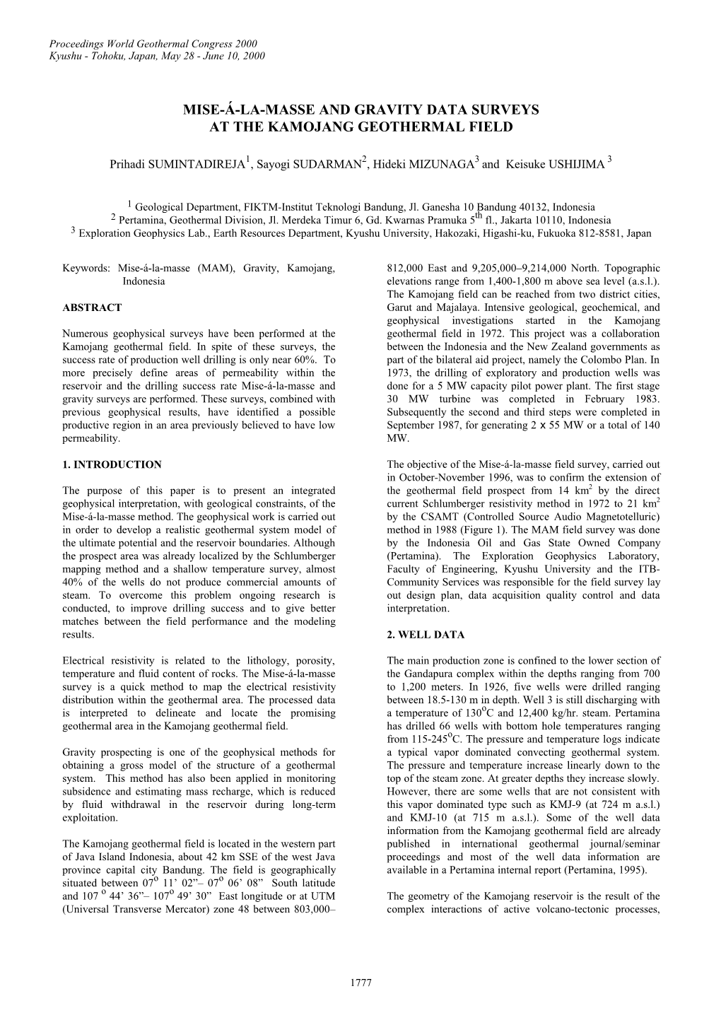 Mise-Á-La-Masse and Gravity Data Surveys at the Kamojang Geothermal Field