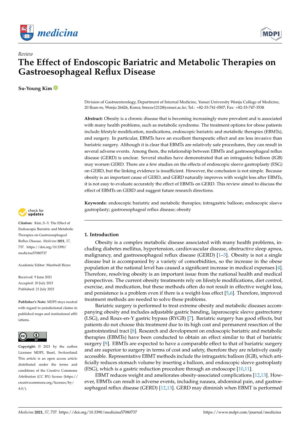 The Effect of Endoscopic Bariatric and Metabolic Therapies on Gastroesophageal Reﬂux Disease