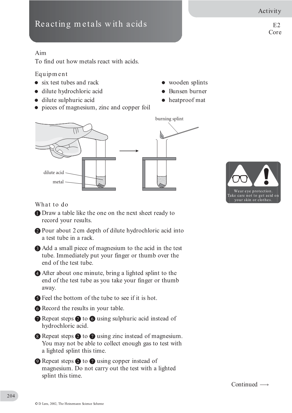 Reacting Metals with Acids E2 Core