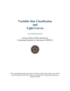 Variable Star Classification and Light Curves Manual