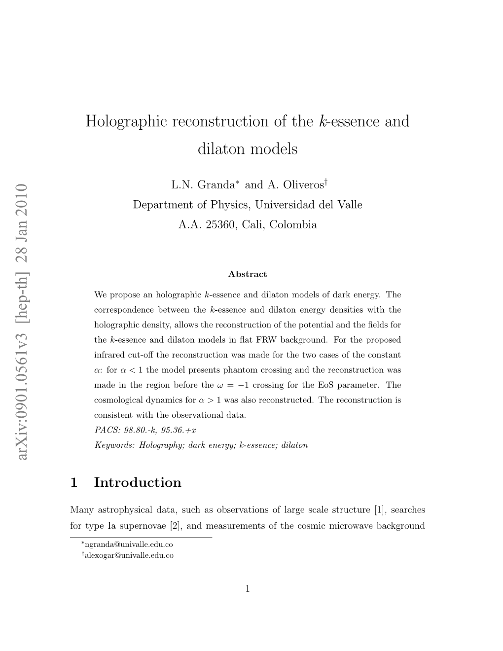 Holographic Reconstruction of the K-Essence and Dilaton Models Arxiv
