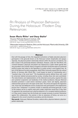 An Analysis of Physician Behaviors During the Holocaust: Modern Day Relevances