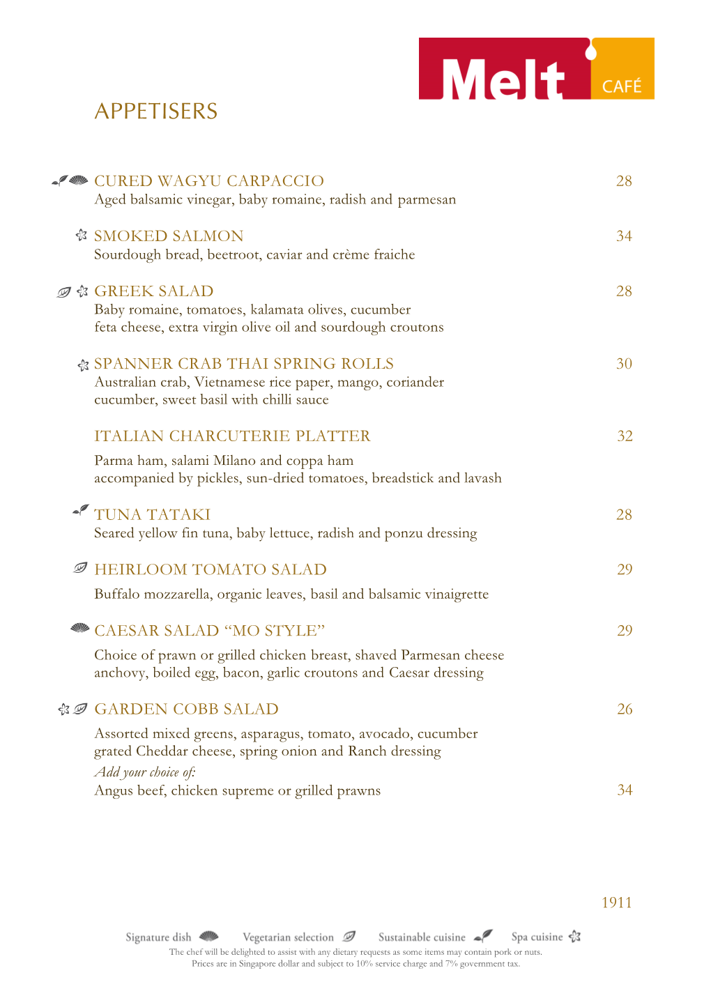 A La Carte Menu