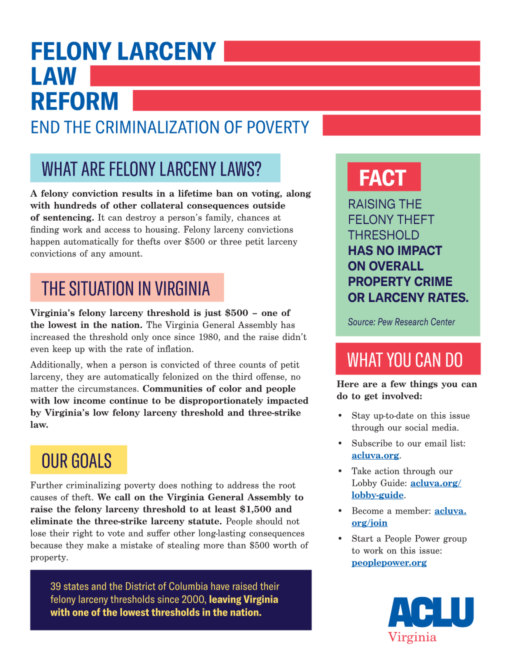 Felony Larceny Law Reform End the Criminalization of Poverty