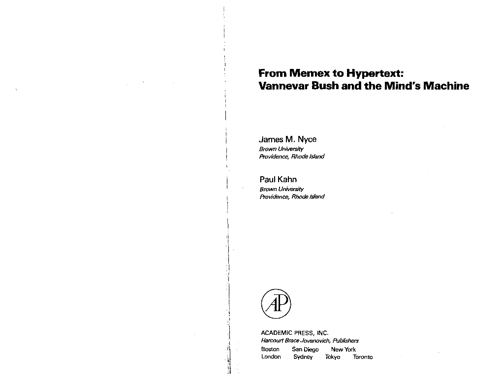 From Memex to Hypertext: Vannevar Bush and the Mind's Machine