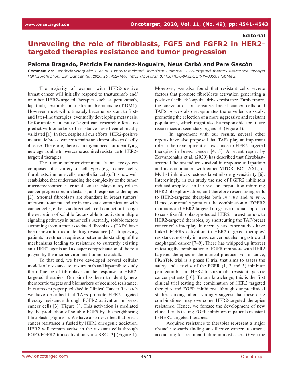 Unraveling the Role of Fibroblasts, FGF5 and FGFR2 in HER2- Targeted Therapies Resistance and Tumor Progression