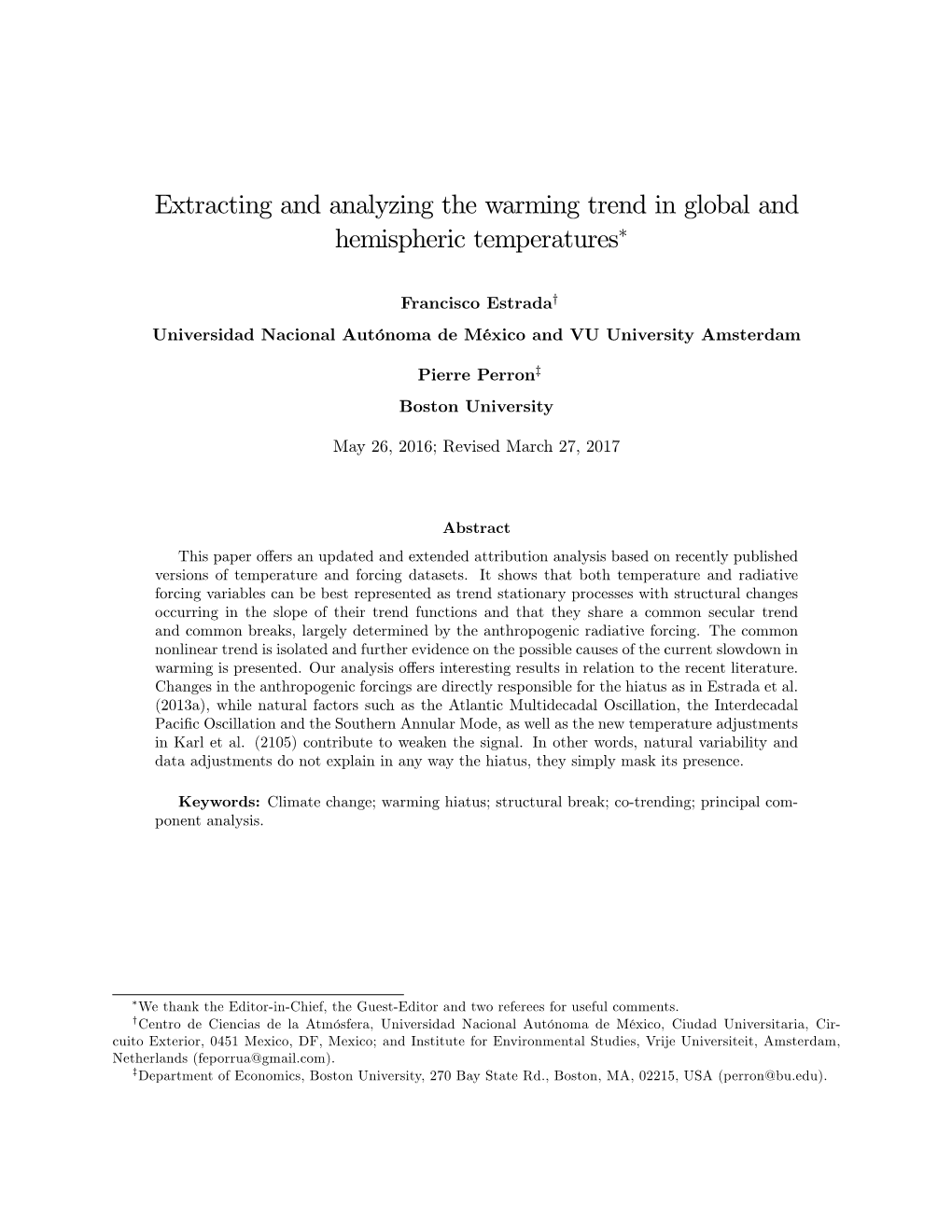 Extracting and Analyzing the Warming Trend in Global and Hemispheric Temperatures"