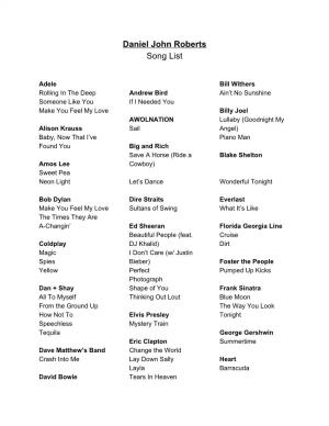 Daniel John Roberts Song List