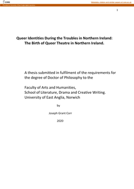 Queer Identities During the Troubles in Northern Ireland: the Birth of Queer Theatre in Northern Ireland