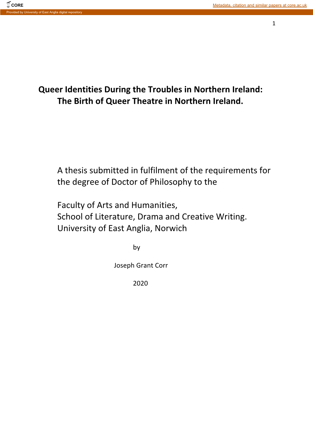 Queer Identities During the Troubles in Northern Ireland: the Birth of Queer Theatre in Northern Ireland