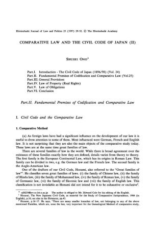 Comparative Law and the Civil Code of Japan (Ii)
