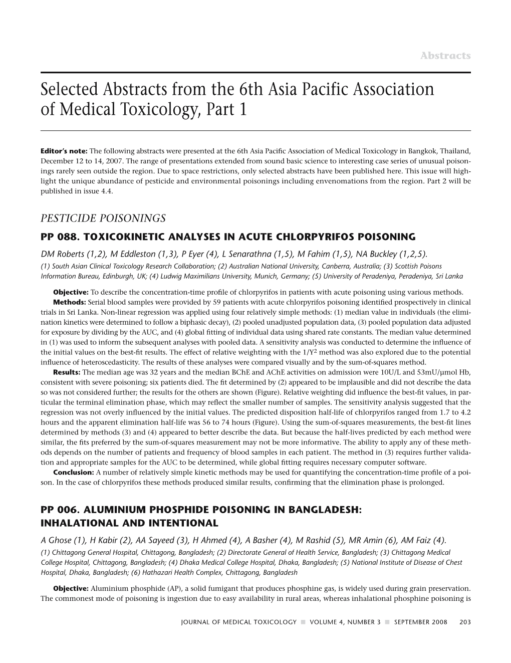 Selected Abstracts from the 6Th Asia Pacific Association of Medical Toxicology, Part 1