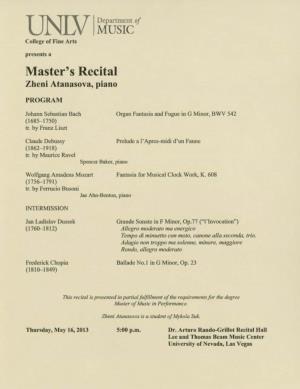 Master's Recital Zheni Atanasova, Piano