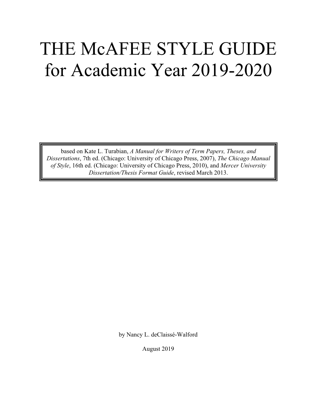 THE Mcafee STYLE GUIDE for Academic Year 2019-2020