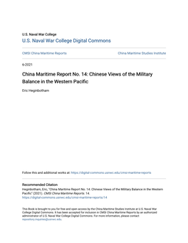China Maritime Report No. 14: Chinese Views of the Military Balance in the Western Pacific