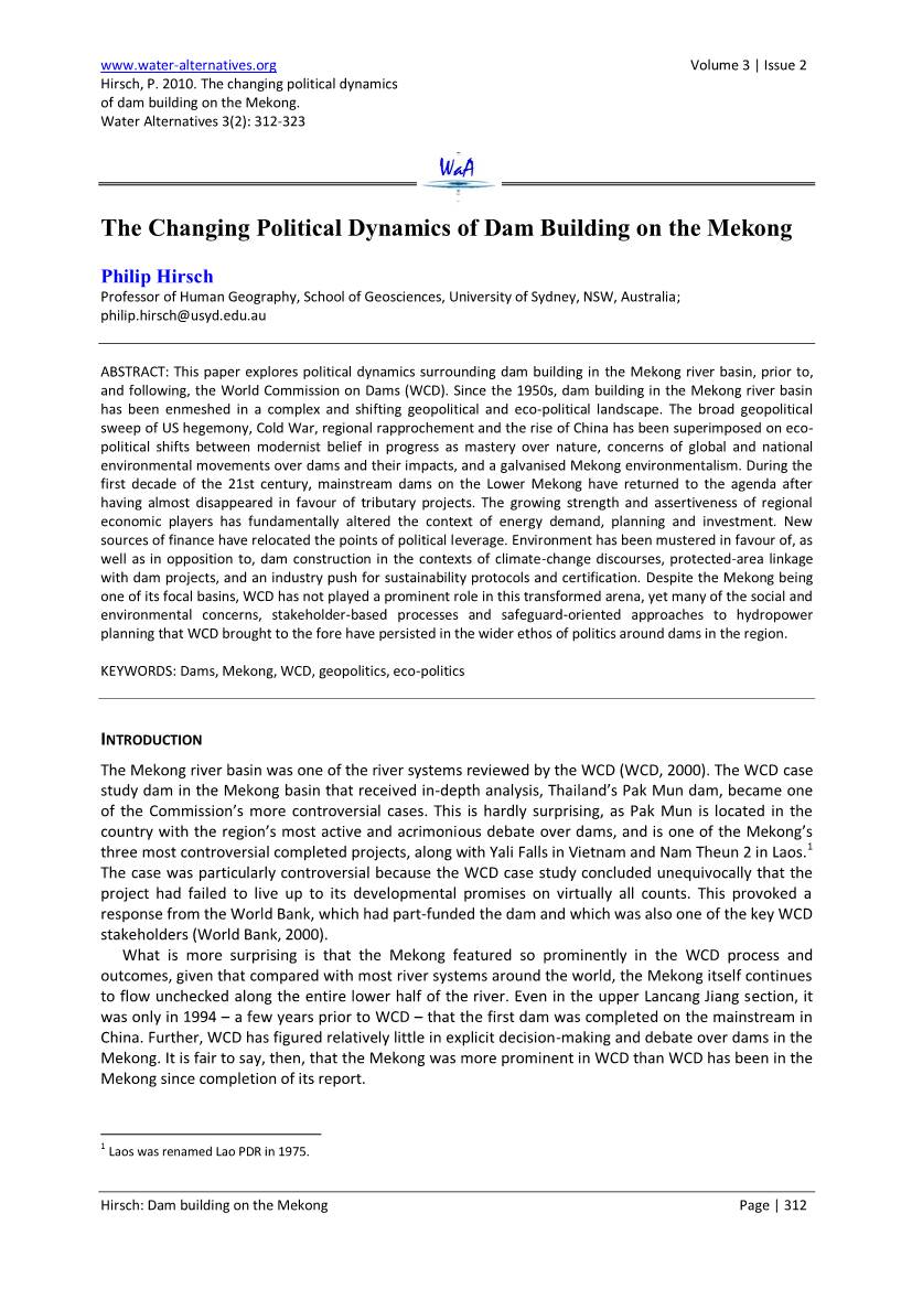 The Changing Political Dynamics of Dam Building on the Mekong