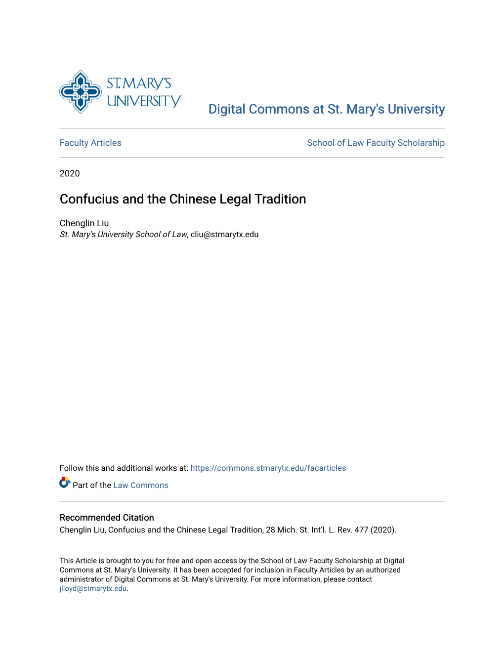 Confucius and the Chinese Legal Tradition