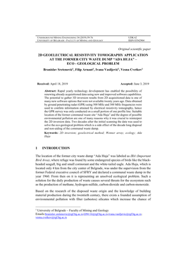 ADA HUJA” – ECO - GEOLOGICAL PROBLEM Branislav Sretenović1, Filip Arnaut1, Ivana Vasiljević1, Vesna Cvetkov1