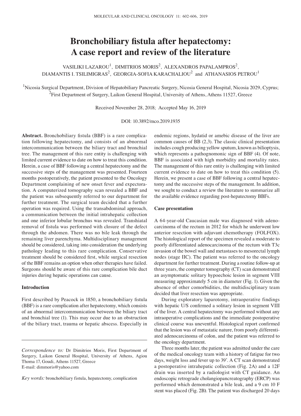 Bronchobiliary Fistula After Hepatectomy: a Case Report and Review of the Literature