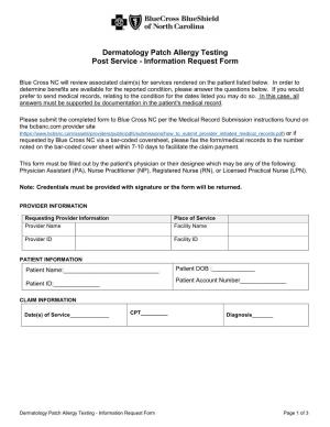 Dermatology Patch Allergy Testing Post Service - Information Request Form