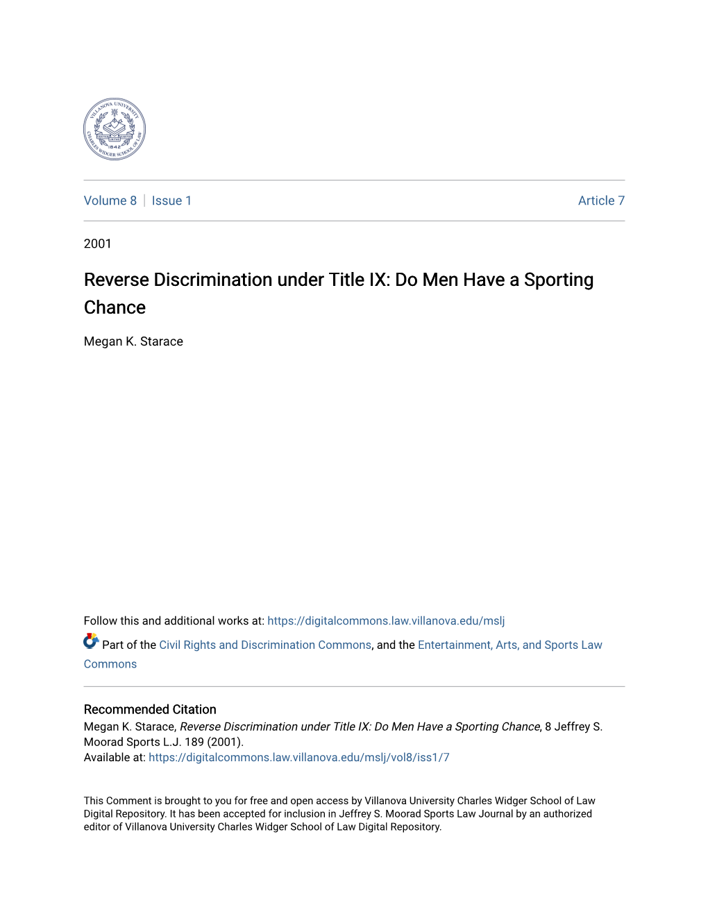 Reverse Discrimination Under Title IX: Do Men Have a Sporting Chance