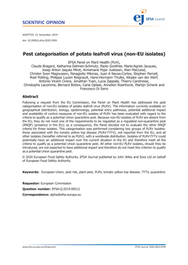 Pest Categorisation of Potato Leafroll Virus (Non-EU Isolates)