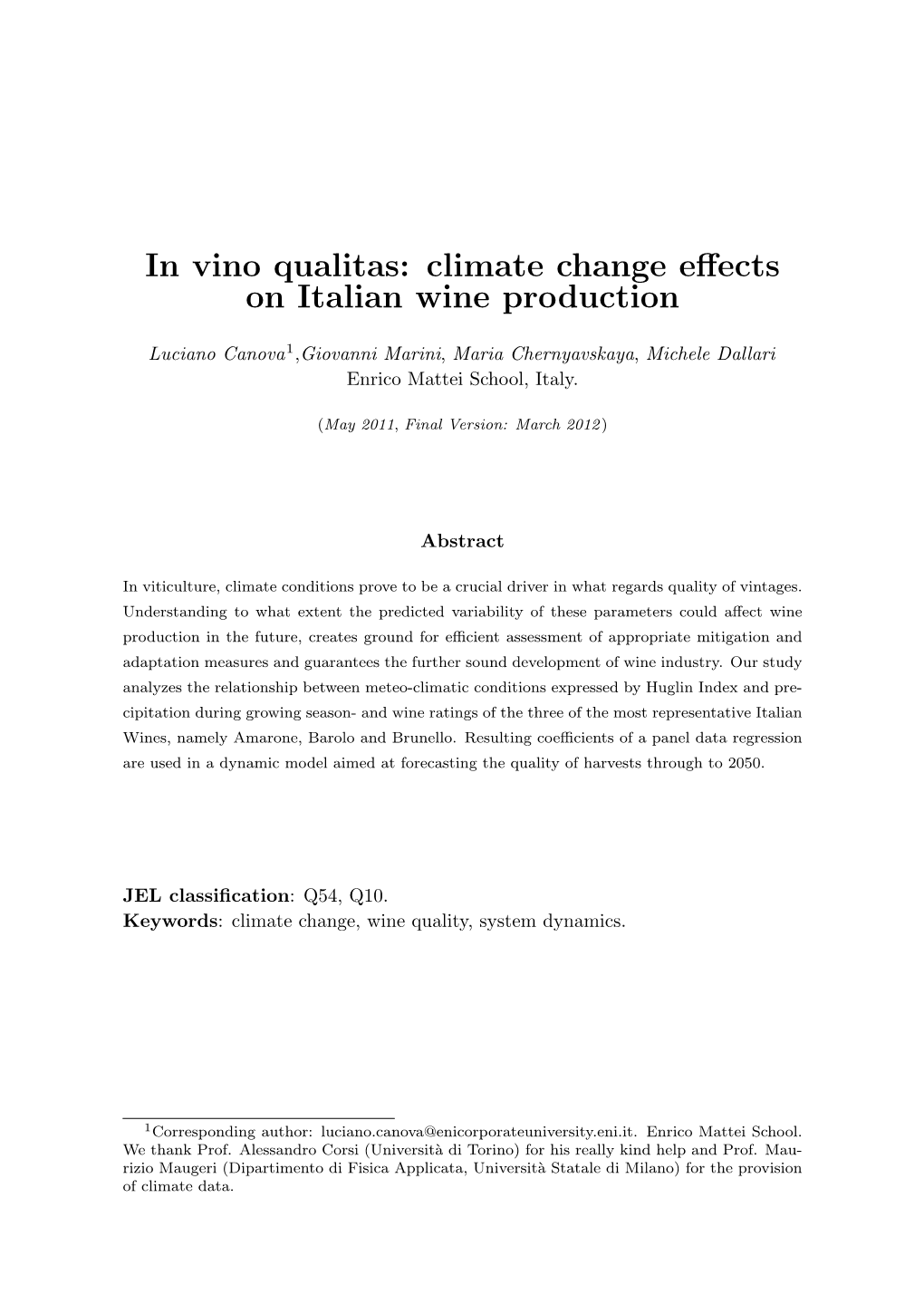 Climate Change Effects on Italian Wine Production