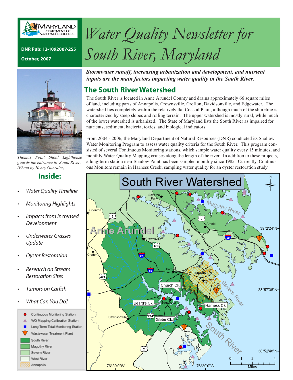 Water Quality Newsletter for South River, Maryland