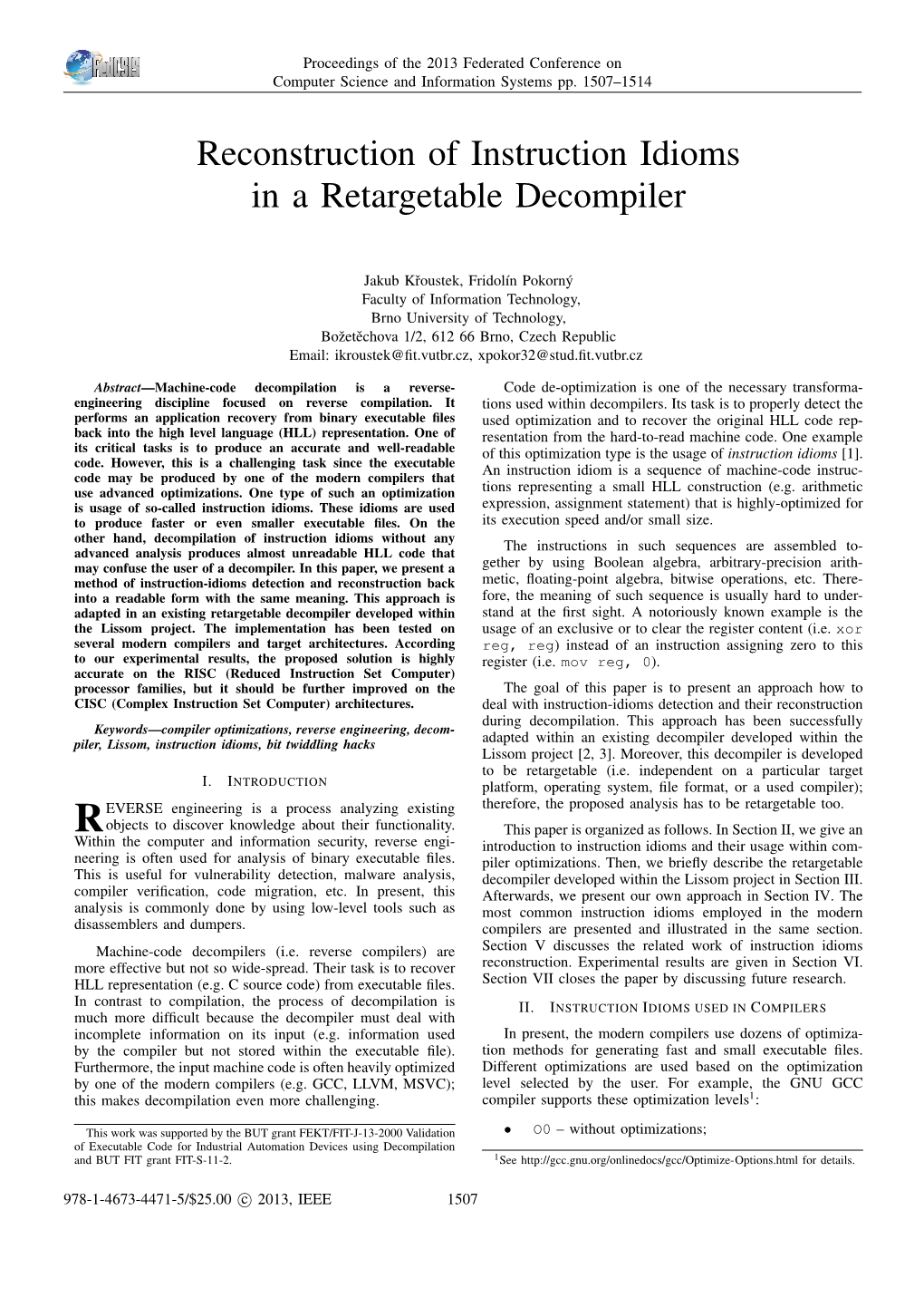 Reconstruction of Instruction Idioms in a Retargetable Decompiler