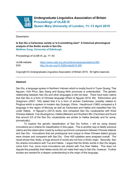 Undergraduate Linguistics Association of Britain Proceedings of ULAB IX Queen Mary University of London, 11–13 April 2019