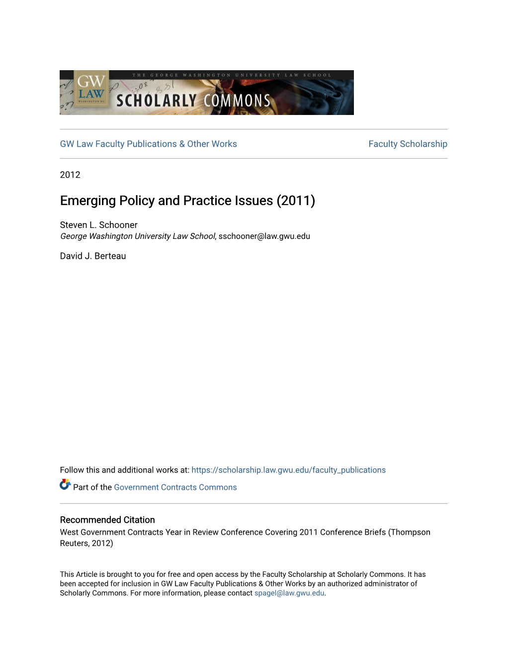 Emerging Policy and Practice Issues (2011)