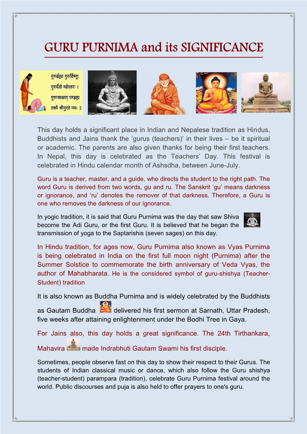 GURU PURNIMA and Its SIGNIFICANCE DocsLib