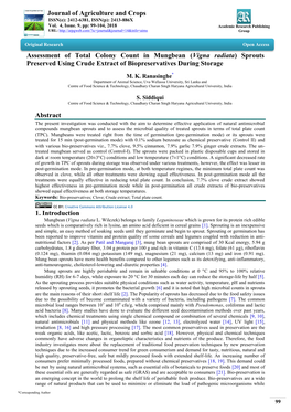 Vigna Radiata) Sprouts Preserved Using Crude Extract of Biopreservatives During Storage
