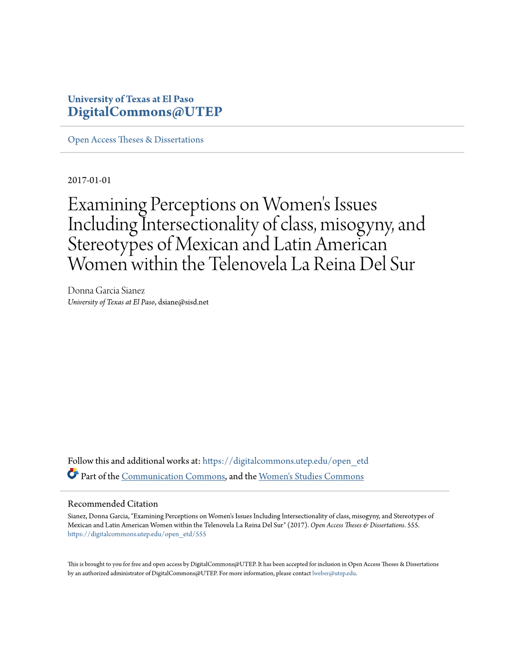 Examining Perceptions on Women's Issues Including Intersectionality Of