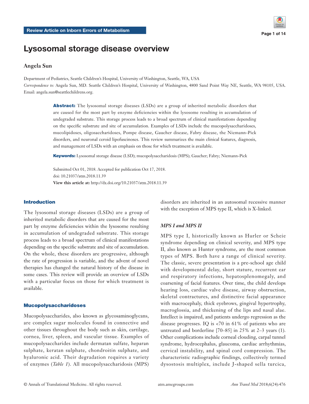 Lysosomal Storage Disease Overview