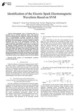 Identification of the Electric Spark Electromagnetic Waveform Based on SVM