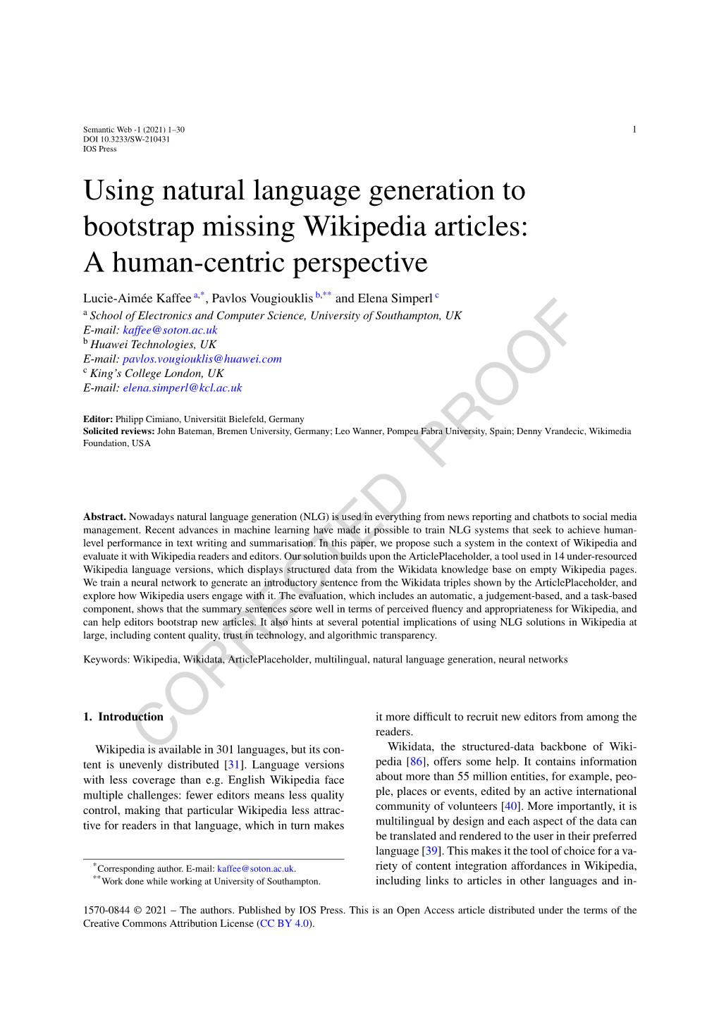 Using Natural Language Generation to Bootstrap Missing Wikipedia Articles: a Human-Centric Perspective