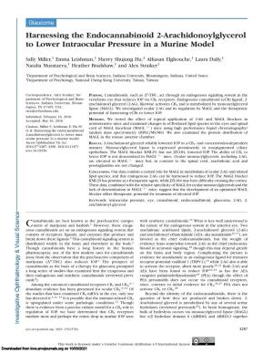 Harnessing the Endocannabinoid 2-Arachidonoylglycerol to Lower Intraocular Pressure in a Murine Model