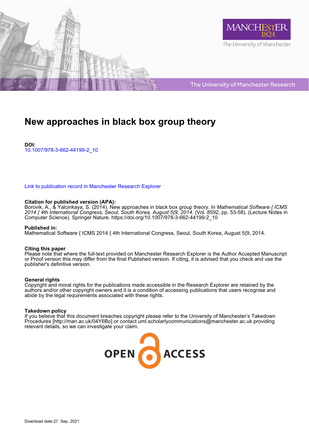 New Approaches in Black Box Group Theory