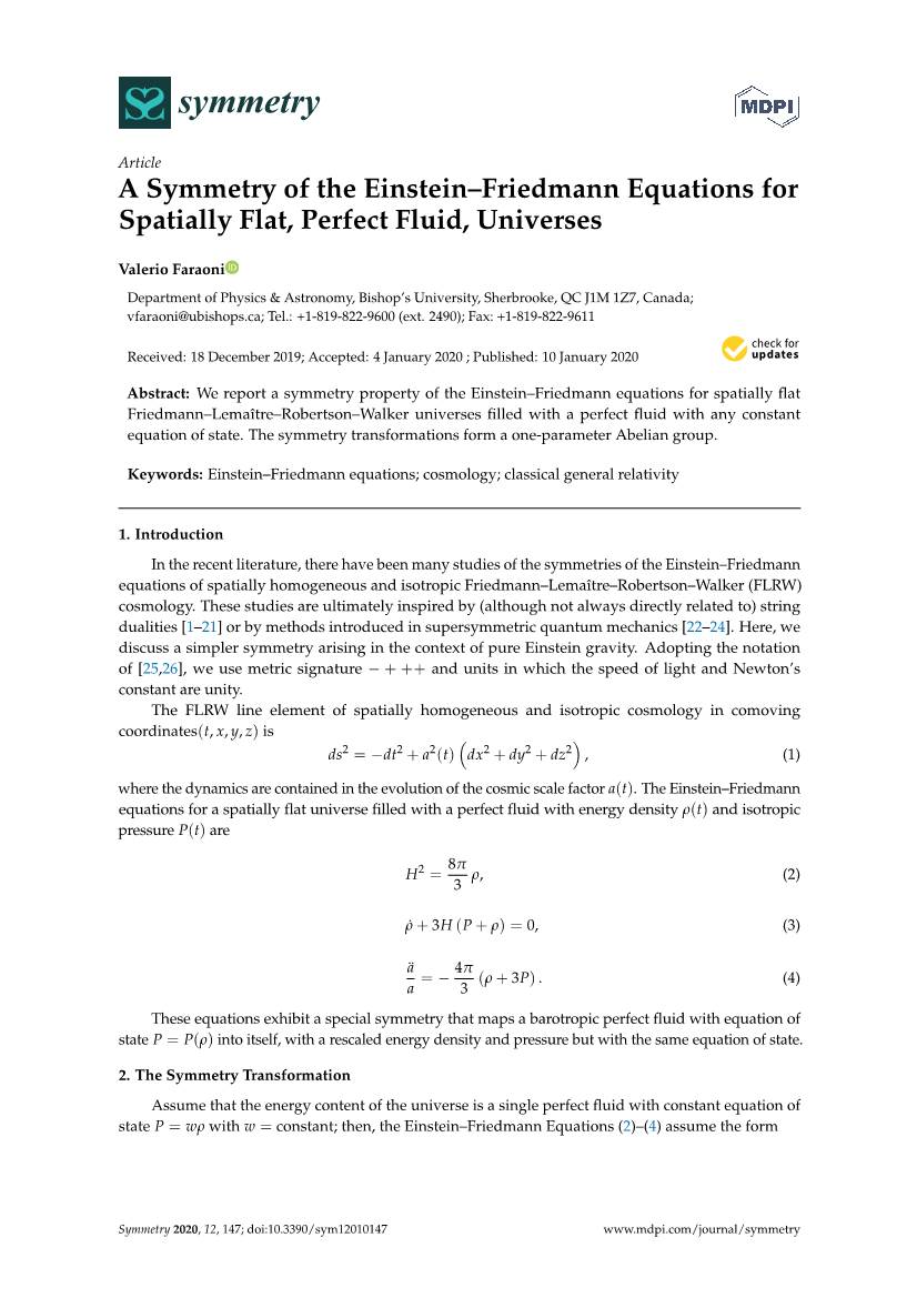 A Symmetry of the Einstein–Friedmann Equations for Spatially Flat, Perfect Fluid, Universes