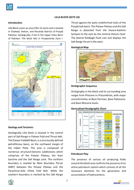 LILLA BLOCK (3272-16) Introduction Geology and Tectonics Geologically Lilla Block Is Located in the Central Part of Salt Range I