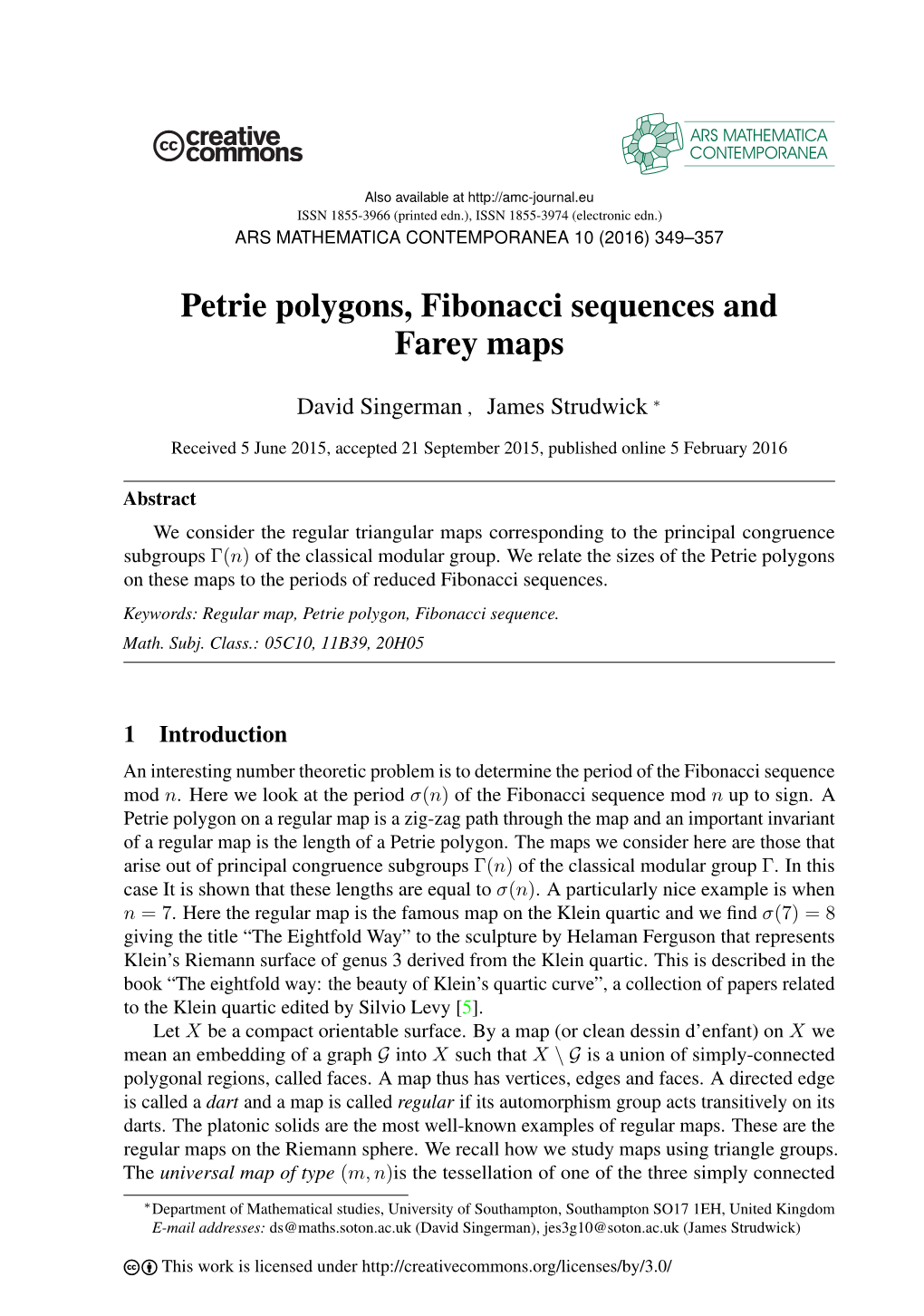 Petrie Polygons, Fibonacci Sequences and Farey Maps
