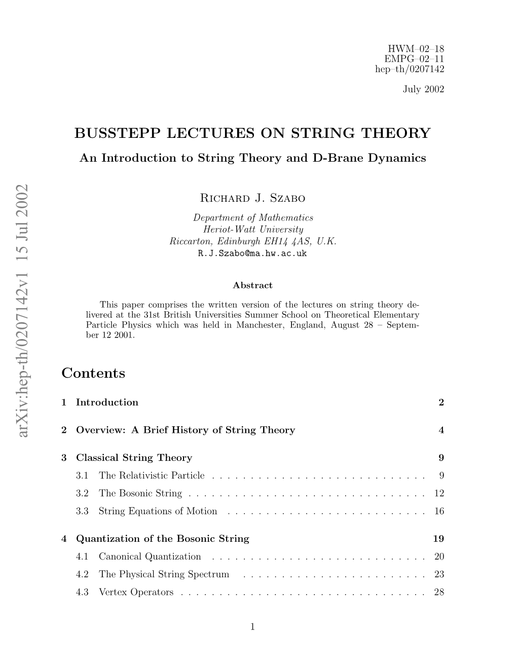 Busstepp Lectures on String Theory
