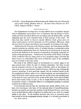 On the Morphological Relationships of the Molluseoida and Ccelenterata, and of Their Leading Members, Inter Se