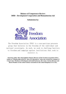 The Freedom Association (TFA) Is a Non-Partisan Pressure Group That Believes in the Freedom of the Individual and National Sovereignty