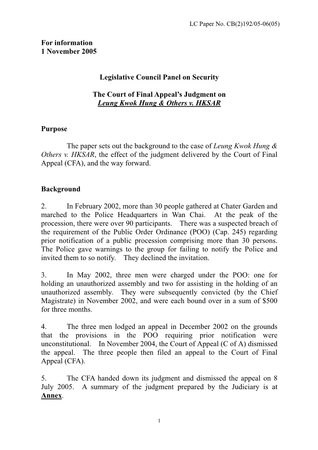 The Court of Final Appeal's Judgment on Leung Kwok Hung & Others V