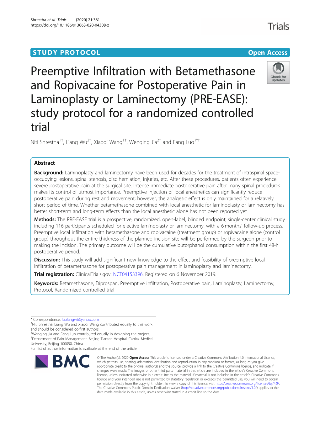 Preemptive Infiltration with Betamethasone And