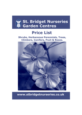 St. Bridget Nurseries Garden Centres Price List